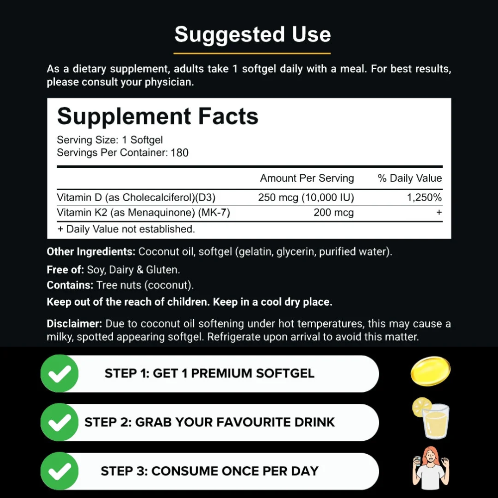 Vitamin D3 & K2 — 6 Month Supply